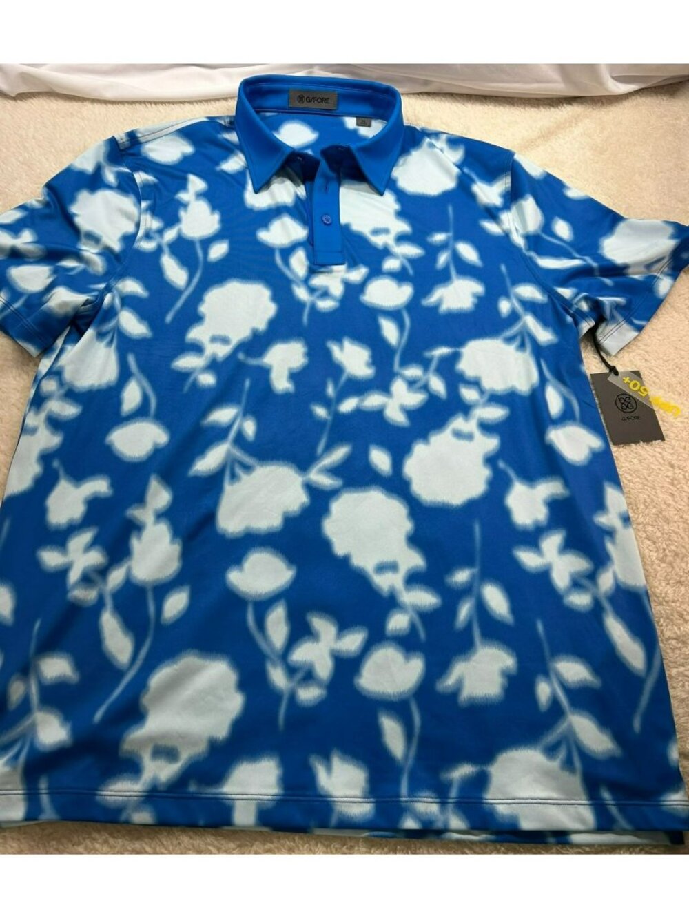 G/Fore Mens Floral Print Polo Shirt Blue XL UPF 50+ Lightweight Performance Golf
